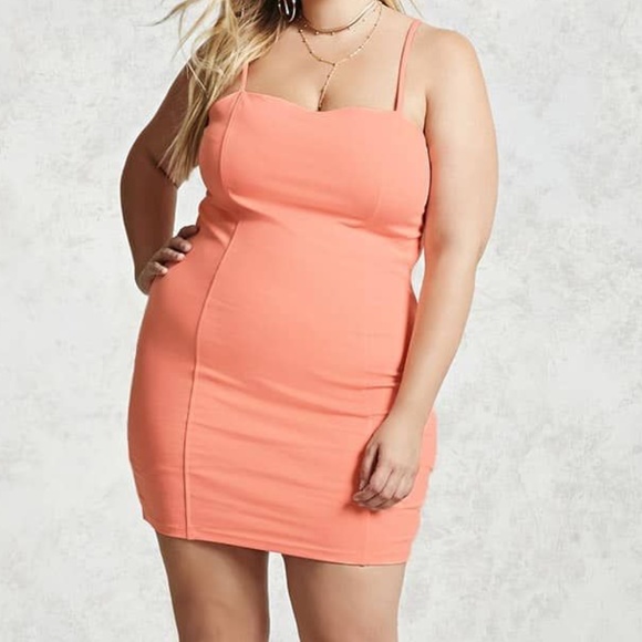 Forever 21 Curve Coral Orange Bodycon Cami Dress Women's Plus Size 0X 0x - Picture 1 of 5